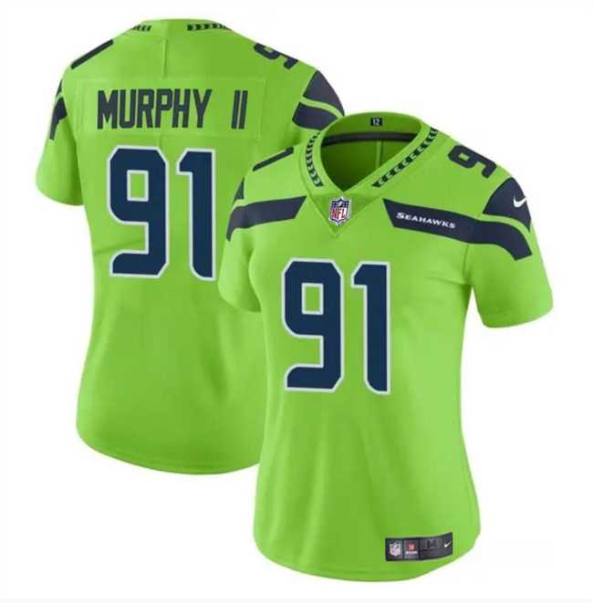Women%27s Seattle Seahawks #91 Byron Murphy II 2024 Draft Green Vapor Limited Stitched Jersey Dzhi